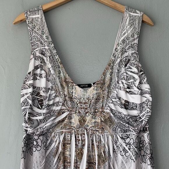 Apt 9 Size Medium Embellished Sublimation Stretch Knit Maxi Dress Fairy Boho - Picture 2 of 7